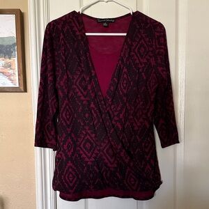 French Laundry Burgundy and Black Patterned Wrap Top
